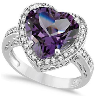Allurez Heart Shaped Amethyst & Diamond Ring Halo 14K in 5.41Ct/white Gold at Nordstrom, Size 4.5
