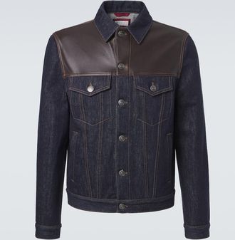 Brunello Cucinelli Leather-trimmed denim jacket