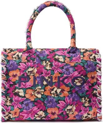 Pinko Tote Bags, female, Multicolor, Size: ONE SIZE Floral Fringe Shopper Bag