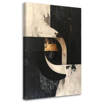 Feeby Cuadro Sobre Lienzo, Abstracci&oacute;n Geom&eacute;trica Negro Dorado, 80x120
