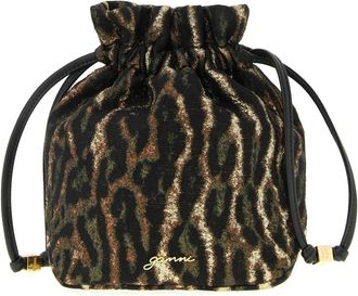 Ganni Metallic Bou Bucket Cloque Pouch - Dames - Schoudertassen - Bruin - ONE Size - Leer - Tassen