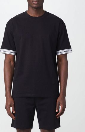 HUGO BOSS T-shirt girocollo in puro cotone con logo frontale a contrasto