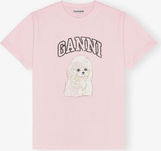 Ganni Pink Poodle Print T-shirt - Size XL Organic Cotton