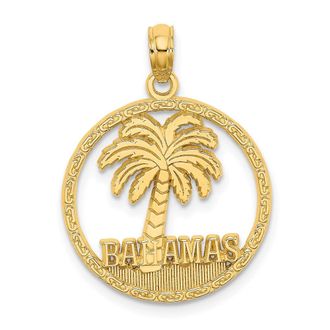 Diamond2Deal 14k Yellow Gold BAHAMAS Palm Tree Round Charm Pendant