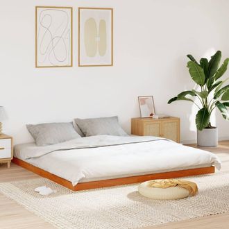 vidaXL Cama Sin Colch&oacute;n Madera Maciza De Pino Marr&oacute;n Cera 180x200 Cm Vidaxl