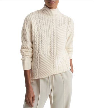Reiss Martha Roll Neck Cable Knit Sweater In Cream