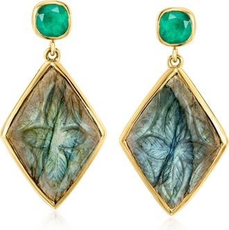 Ross-Simons Labradorite and Emerald Drop Earrings in 18kt Gold Over Sterling