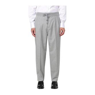 Brunello Cucinelli Broeken, Heren, Grijs, M, Wol, Elegante Geplooide Trekkoordbroek