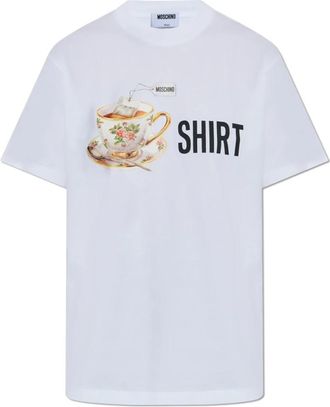 Moschino T-shirt met print - Dames - T-shirts - Wit - S - Katoen - Tops