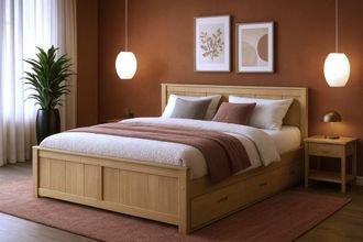 Mission Solid Wood 6-Drawer Storage Bed - White & Waxed, All Sizes in Light Brown | Size: King