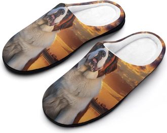 Generic Saint Bernard Dog Sunset Mens House Slippers Memory Foam Washable Cotton Slip on Home Shoes