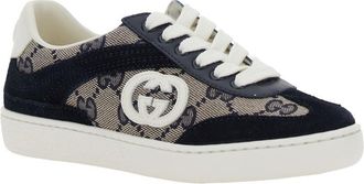 Gucci Boys Low Top Sneaker Gg Supreme Blue Canvas Calf Leather Trainers