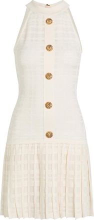 Balmain Checked Pleated Stretch-knit Mini Dress - Natural - 40 (UK12 / M)