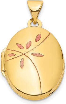 Diamond2Deal 14k Yellow Gold Enamel Leaves 19mm Oval Locket Pendant