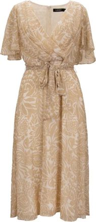 Ralph Lauren Abito Donna Cerniera- Gancio - Dames - Wikkelkleedje - Beige - M - Polyester - Kleedjes