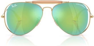 Ray-Ban Outdoorsman 53mm Mirrored Pilot Sunglasses in Arista/green Mirror Green at Nordstrom