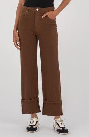 Kut from the Kloth Sienna Cuffed High Waist Relaxed Straight Leg Jeans in Cafe at Nordstrom Rack, Size 10