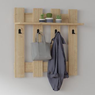 Dmora Perchero Serpico, 4 Ganchos, Instalaci&oacute;n En Pared, Acabado Roble, 70h Cm Marr&oacute;n Roble