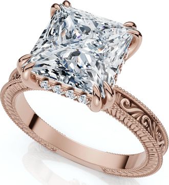 Pompeii3 Certified 2 1/2Ct Princess Cut Louve Diamond Engagement Ring 14k Gold Lab Grown