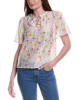 Vince Camuto Tie-Front Princess Sleeve Linen-Blend Blouse