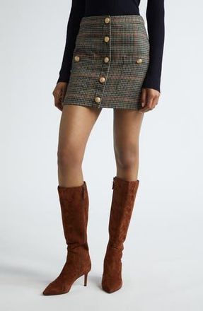 L'agence Zander Plaid Button Front Miniskirt in Tan/Teal Plaid at Nordstrom Rack, Size 00