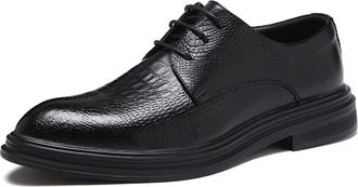 Generic Oxford Shoes for Men Lace Up Derby Shoes Crocodile Print Round Toe Faux Leather Anti-Slip Low Top Block Heel Rubber Sole Prom(7.5 UK) Black