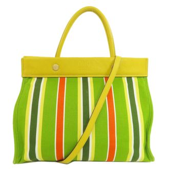 Miu Miu Green Yellow Canvas Tote Bag (Pre-Owned)