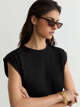 Reiss Black Cotton Cap-sleeve T-shirt, XS