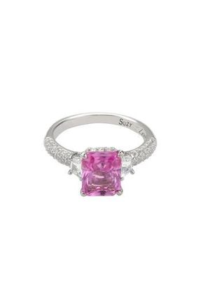 Suzy Levian Lab Grown Sapphire & Diamond Ring in Pink at Nordstrom Rack, Size 5.5