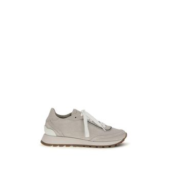 Brunello Cucinelli Gray Calf Leather Bos Taurus Athletic Womens Sneakers