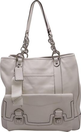 Coach Poppy Front Pocket Tote Bag in White Leather
