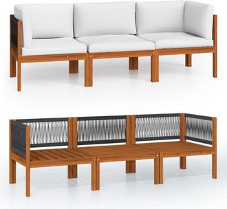 vidaXL Vidaxl - Sof&aacute; De Jard&iacute;n De 3 Plazas Con Coj&iacute;n De Madera De Acacia Y Cuerda