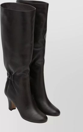 Ferragamo knee-high ruched leather block heel boots
