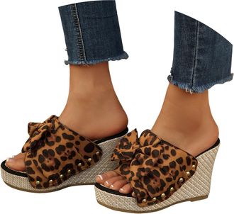 Generic Cork Slip-on Slides for Women 2026 Big Bow Comfortable Orthopedic Wedge Sandals Breathable Summer Platform Walking Sandals with Arch Support Open Toe 