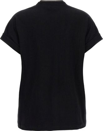 Brunello Cucinelli Monile-Trimmed V-Neck T-shirt - Black