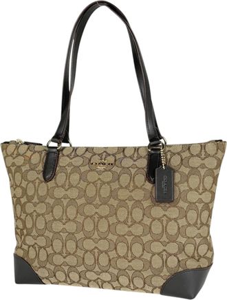 Coach Signature Brown Canvas Leather Tote Bag (Pre-Owned)
