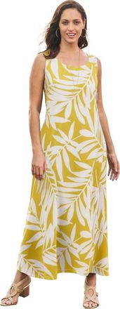 Jessica London Stretch Cotton Tank Maxi Dress in Golden Citrus Palm at Nordstrom, Size 16P