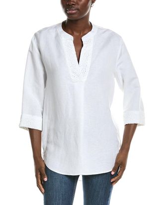 Anne Klein V-Neck Linen-Blend Tunic