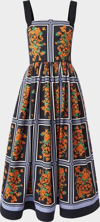 Carolina Herrera Square-Neck Sleeveless Fit-&-Flare Midi Dress