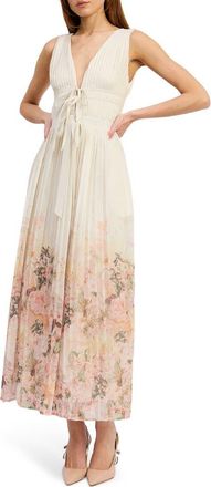 En Saison Pleated Tie Front Maxi Dress in Ivory Blush Orchid at Nordstrom, Size X-Small