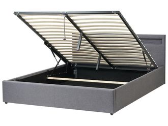 Beliani Cama matrimonial de tejido gris 160x200