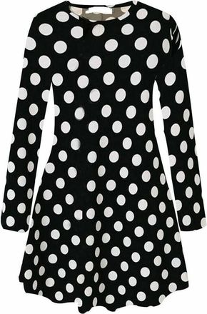 Generic AA Essential Womens Ladies Plain Jersey Bang Tartan Print Long Sleeve Party A Line Skater Flared Swing Dress Tee Top (Polka Dot, 20-22)