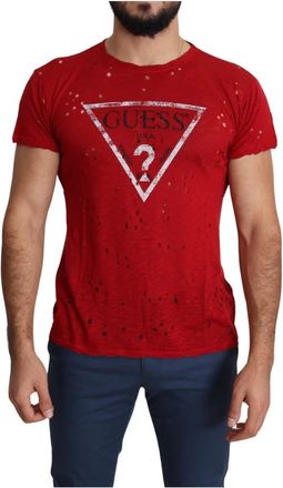 Guess Rood Katoenen Statement T-Shirt - Heren - T-shirts - Rood - XL - Katoen - Tops