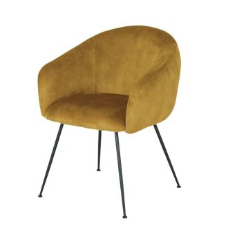 Maisons du monde Silla de terciopelo ocre con reposabrazos