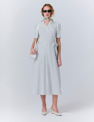 Ghost London Giselle Crepe Polka Dot Wrap Dress in Ivory Polka Dot at Nordstrom, Size 10
