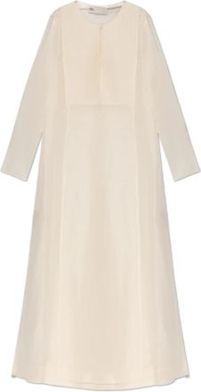 Tory Burch Jurk met losse pasvorm - Dames - Maxi kleedjes - Beige - L - Linnen - Kleedjes