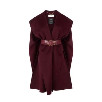 Elisabetta Franchi Belted Coats, female, Red, Size: XS Cape in double wool cloth