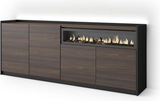Skraut Home Skraut Home - Aparador Para Sal&oacute;n, Gran Capacidad De Almacenaje, 207x37x80cm, 4 Puertas, Chimenea El&eacute;ctrica, Led, Estilo Moderno, Roble Oscuro Y Negro
