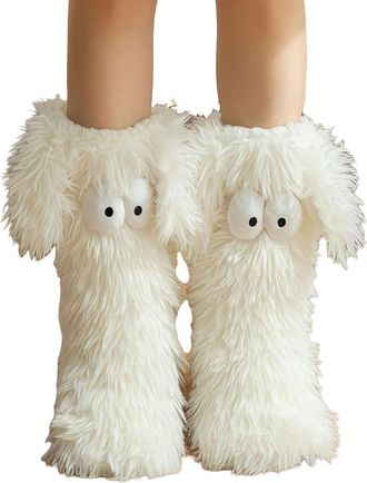 Generic Muffle Friends Cozy Socks with Eyes, Women Winter Warm Fuzzy Non-Slip Slipper Socks, Home Floor-Socks