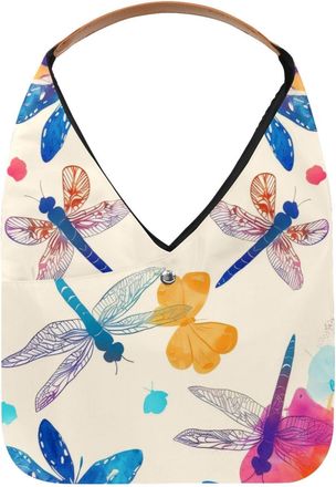 Generic Watercolor Flying Dragonflies Pattern Reusable Lightweight Grocery Bags - Foldable Into Compact Pouch, Washable & Sturdy, Multipurpose for Shopping an